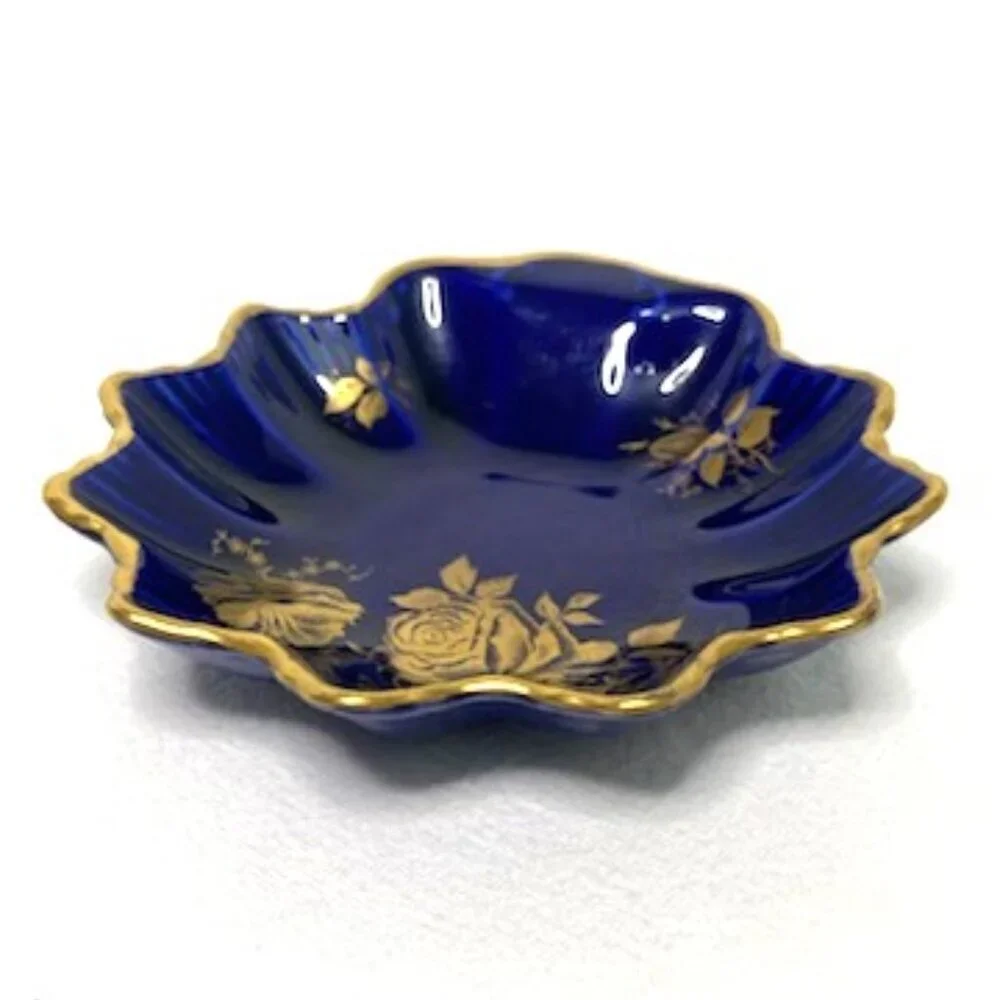 Vtg Old Foley James‎ Kent Staffordshire England Dish Cobalt Blue & Gold Floral